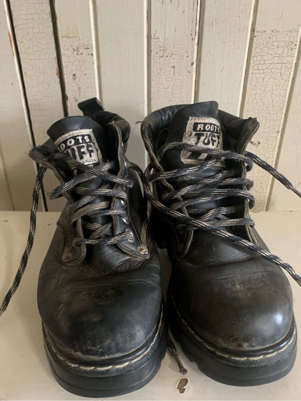Vintage Roots Tuff Made in Canada Black Leather Chunky Boots Womens 8